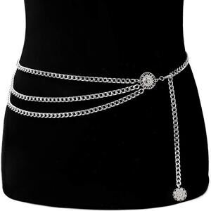 Glamorstar Multilayer Metal Waist Chain Dress Belts Metal Belt for Women